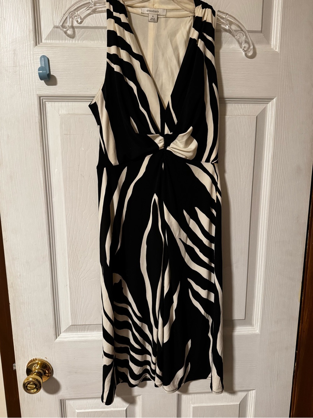 dressbarn Black & White Twist-Front V-Neck Dress
